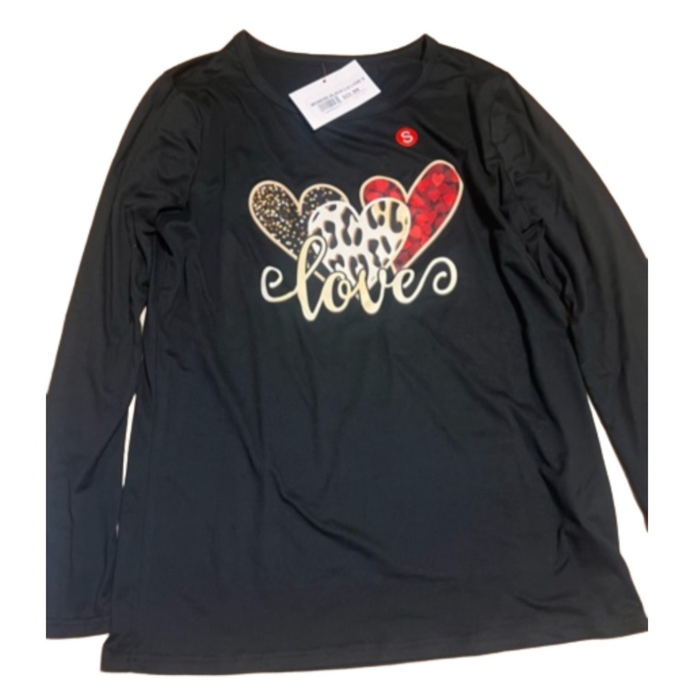 3 Heart Love Black Long Sleeve Tee
